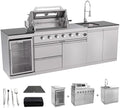 Outdoor Kitchen Island 98.4 Inch, 72000 BTU Gas Grill Combination With Refrigerator and Sink, Outdoor Stainless Steel Barbecue Bar, Natural Gas Barbecue Grill for Patios, Gardens, Parties by Qeeka