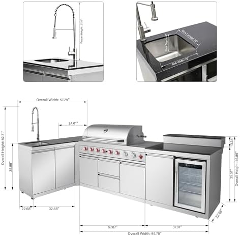 95.8'' Outdoor Kitchen Island, All-In-One 6+1 Burner Modular Outdoor Kitchen for Backyards, 95500 BTU, BBQ Grill with 304 Stainless Steel, Silver Outdoor Kitchens with Sink, Refrigerator - Image 2
