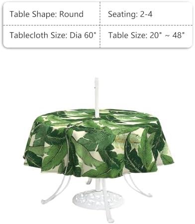 LVTXIII Round Outdoor Tablecloth with Umbrella Hole and Zipper, Water-Repellent 60 Inch Patio Table Cover for Bistro, Garden, Patio & Picnic, Swaying Palms Green - Image 3