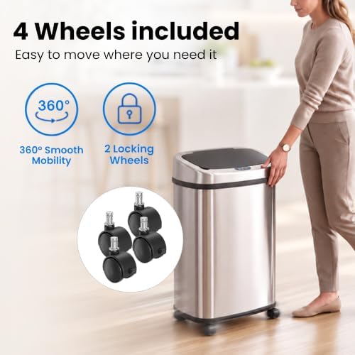 iTouchless 13 Gallon / 50 Liter Sensor Trash Can with Wheels | Odor Filter - Image 6