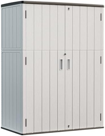 HOMSPARK Outdoor Storage Shed 57 Cu.Ft, All-Weather Resistant Resin Garden Sheds & Outdoor Storage Clearance with Floor, Double-Layer Plastic Tool Sheds for Patio, Garden & Lawn (Light Gray) by HOMSPARK