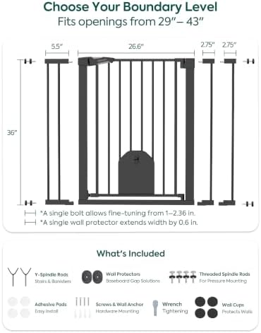Babelio 36" Tall Dog Gate with Adjustable Cat Door, CatPrivilege I, 29-43" - Image 6