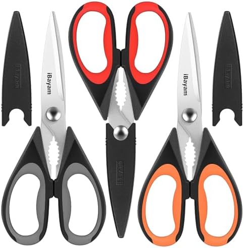 iBayam 3-Pack 8.7" Kitchen Scissors All Purpose Heavy Duty Shears w/Sheath by iBayamDirect