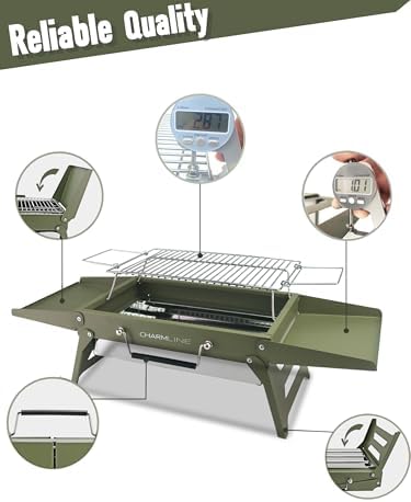 Charmline 14 x 9 inches Small Portable Charcoal BBQ Grill, Foldable Compact Camping Barbecue for 1–3 People, Ideal for Camping, Tailgating, Beach, Picnic & Tabletop Use, Green - Image 5