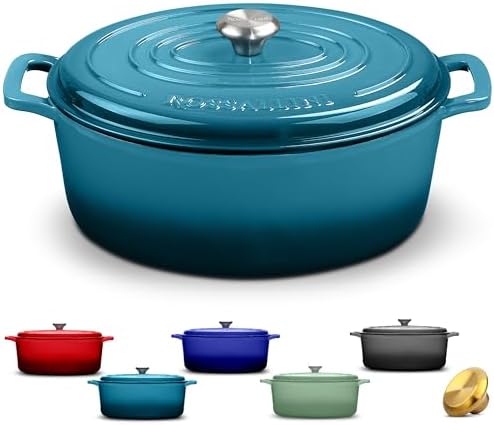 Rossallini Enameled Cast Iron Oval Dutch Oven with Lid, 6.75 Qt, Ocean Blue by RossalliniSignatureStoneware