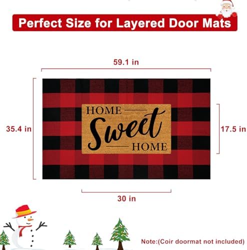 OJIA Christmas Outdoor Rug 3'x5' Red Plaid Front Door Mat Outdoor Area Rug - Image 2