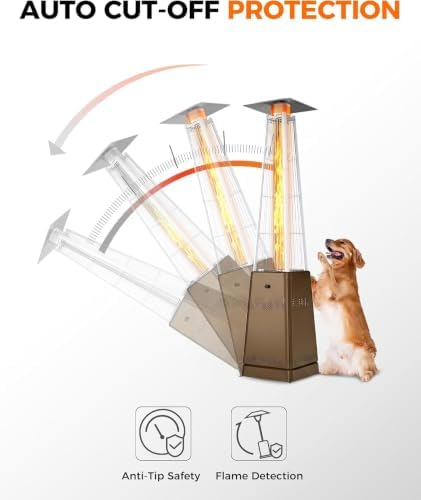 Pyramid Patio Heater, 55,000 BTU Outdoor Patio Heater, Propane Heater With Quartz Glass Tube & Wheels for Outdoor, Backyard, Commercial & Residential, Triple Protection System - Brown - Image 6