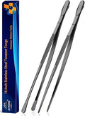 JETKONG 2 Pcs 16-Inch Heavy Duty Plating Tongs, Extra-Long Kitchen Fine Tongs Large Stainless Steel Cooking Forceps (Black) by JETKONG