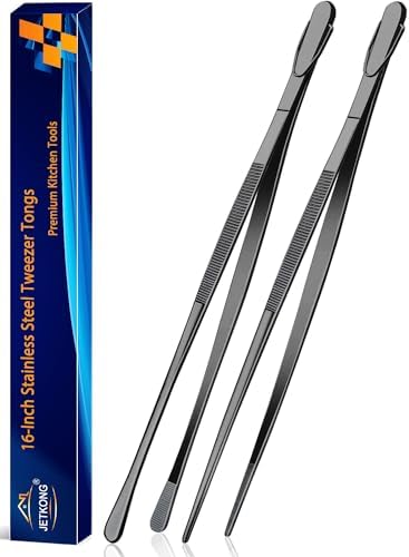 JETKONG 2 Pcs 16-Inch Heavy Duty Plating Tongs, Extra-Long Kitchen Fine Tongs Large Stainless Steel Cooking Forceps (Black) by JETKONG
