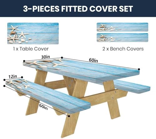 CAPSCEOLL Picnic Table Cover with Bench Covers 5ft - Summer Blue Wood - Image 2