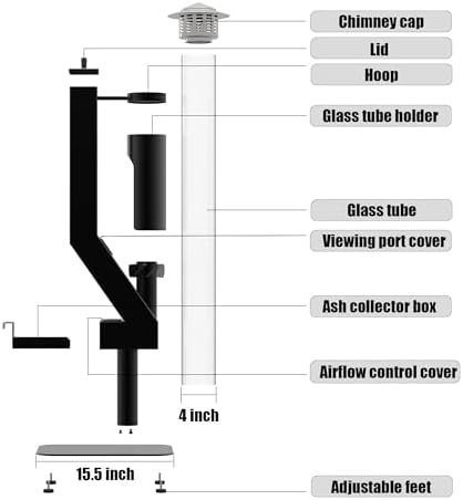 Smokeless Wood Pellet Patio Heater, Spiral Swirling Flame Glass Tube Fire Pit for Patio/Garden/Backyard, Anti-Tip Steel Base with Adjustable Feet, Outdoor Use Only - Image 7
