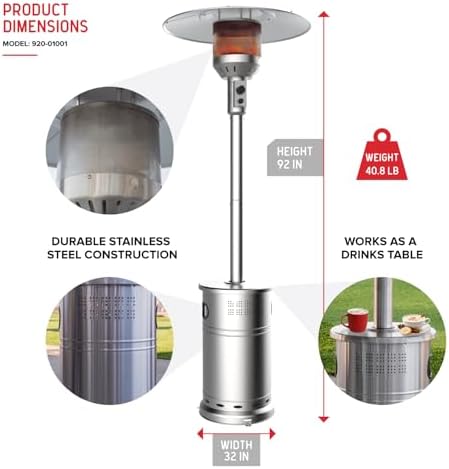 Nexgrill Sundara 92" Stainless Steel Propane Patio Heater with 48,000 BTUs - Image 7