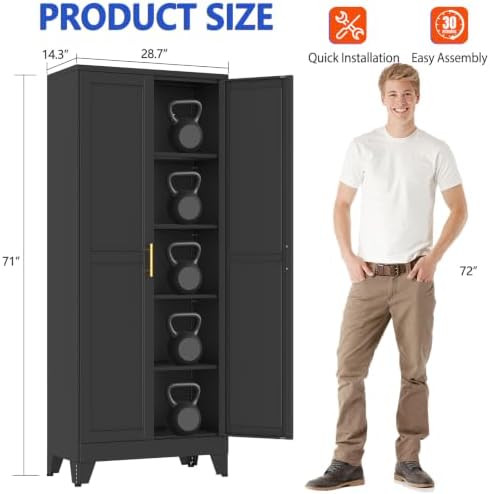 GAIOUS 71''Tall Metal Garage Storage Cabinet,File Cabinet with Door and Adjustable Shelves, Outdoor Steel Tool Cabinet for Home,Office,Warehouse,Garage,Black - Image 2