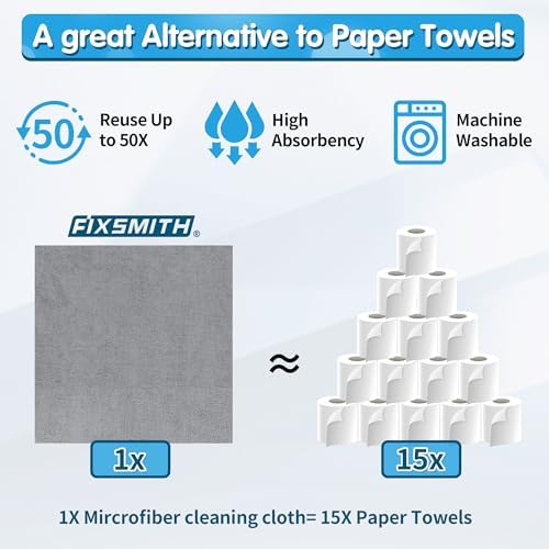 FIXSMITH Shop Towels, Pack of 100, Grey Microfiber Cleaning Cloth Bulk, Microfiber Towels for Cars, All-Purpose Absorbent Cleaning Rags, Dust Cloth for Automotive, Mechanic, Garage, 11.5 x 11.5 inch - Image 3