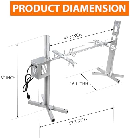iMeshbean Electric BBQ Rotisserie Grill Kit, 220LB Pig Spit Rotisserie Grill, Stainless Steel Pig Rotisserie Kit with 45W Powerful Motor, Adjustable Height - Image 7