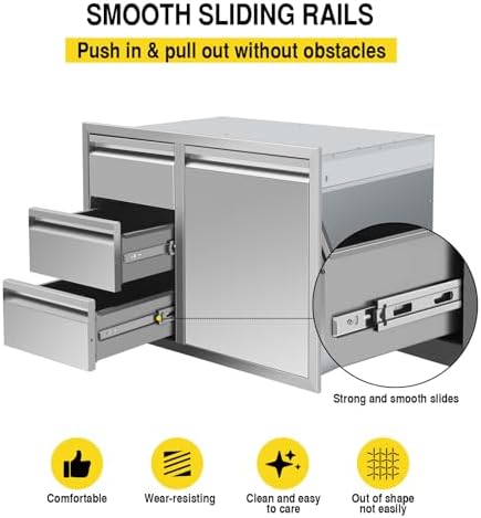 Outdoor Kitchen BBQ Island Drawers Combo 28" W x 20.1" H x 19.7" D with Recessed Handle BBQ Access Triple Drawers and Trash Drawer for BBQ Island Patio Grill Station - Image 5