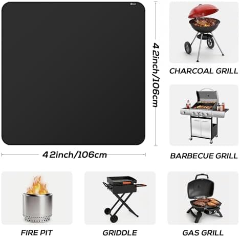 FLASLD Heavy-Duty Under Grill Mat 42inch Square Fire Pit Mat,3 Layers Fireproof Waterproof Grill Pads Protect for Deck,Patio,Outdoor Charcoal,Smokers,Wood Floor,Indoor Black Fireplace Reusable - Image 4