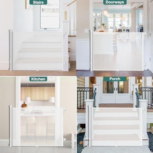 Retractable Baby Gate for Stairs, Dog Gate Indoor 55" Wide × 34" Tall White - Image 6