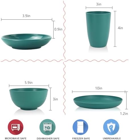 Wrova wheat straw bowls,plates,cups and cutlery sets 28 pcs - Dishwasher safe dish sets for kitchen, camping, indoors and outdoors.Green - Image 2