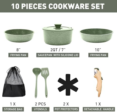 MAISON ARTS Camping Pots and Pans Set Non Stick with Removable Handle - Image 2