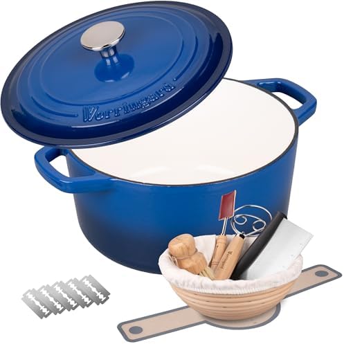 VORRINGARD Enameled Cast Iron Dutch Oven Pot with Lid, for Bread Baking, Round Bread Oven- include Sourdough Bread Baking Supplies Set, 4.5QT, Blue by Unknown