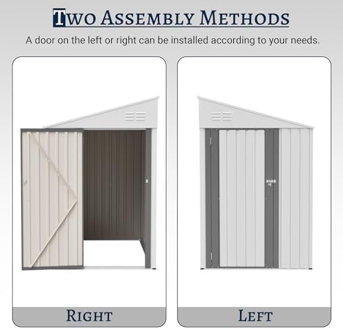 YOPTO 4x7 FT Outdoor Storage Shed Lean to Shed,Metal Shed W/Lockable Door & Air Vent,All Weather Waterproof Garden Tool House W/Reversible Installation,for Backyard,Patio,Lawn,White - Image 6