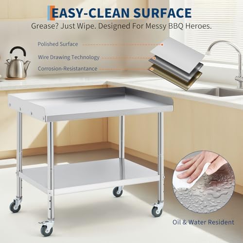 Stainless Steel Equipment Stand, Prep Table Metal Table w/Wheel - Image 5