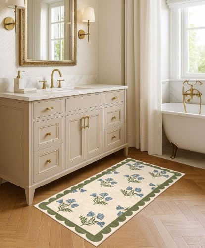 Front Door Mat Indoor Entrance - 2x4.3 Ft Floral Washable Layered Doormat Outdoor Entrance Porch Rug Non-Slip Sage Blue Boho Runner Rug for Kitchen Hallway Bedroom Laundry Room Porch Decor - Image 7