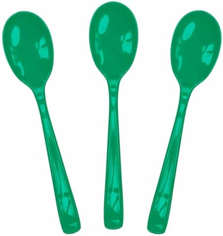 SietDESEO 50 PCS Green Plastic Spoons Disposable Utensils Heavy Duty Green Spoons Disposable Cutlery for Birthday Wedding Baby Shower Bridal Shower Plastic Silverware by SietDESEO
