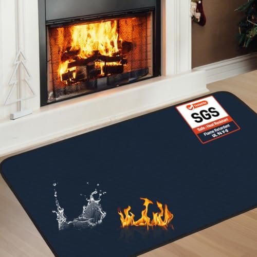 Fireproof Fireplace Rug for Home Protection, 4' x 3' x 0.04'', Blue by TOHONFOO