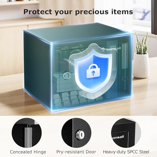 Bonsaii Security Safe Box with Key Lock, 0.23 Cu.Ft for Cash Jewelry Home - Image 2
