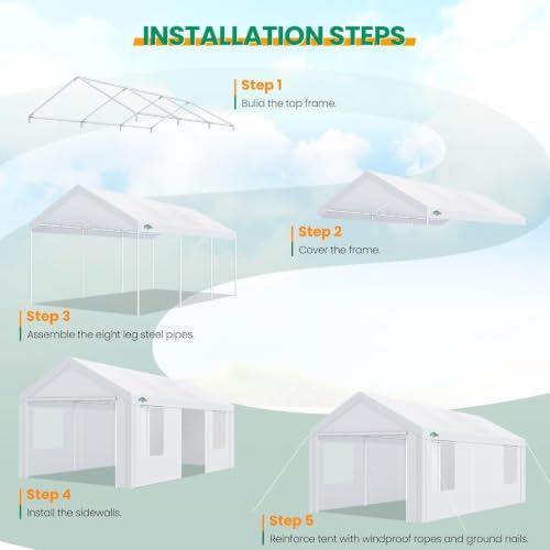 COBIZI Carport Canopy 12x20 Heavy Duty Portable Garage - Image 6
