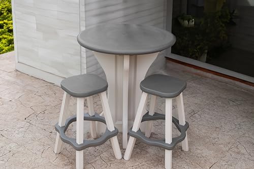 Patio Table Set with Two Barstools - Warm Grey Base with Deep Grey Accents - Perfect for Patio and Outdoor Spaces. Hardware Free Easy Assembly. Proudly Made in USA - Image 4