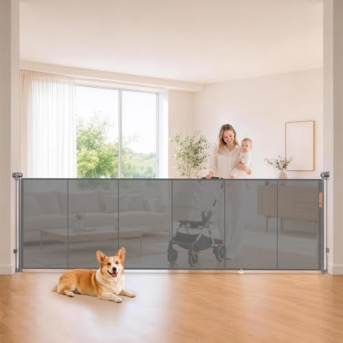 120" Extra Wide Retractable Baby Gates Dog Gate, 47" Tall Child Pet Safety Gate with Reinforced Strips for Stairs, Extra Long Garage Gates Mesh Fence for Driveway Decks Patio Outdoor Indoor by Pravoluxmax