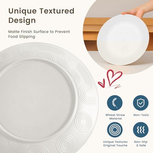 Homienly Wheat Straw Dinnerware Sets - 16 PCS Unbreakable Dinner Plates,Dessert Plates,Cereal Bowls,Drinking Cups,Dishes Sets for 4，Reusable Dishwasher & Microwave Safe for Kitchen - White - Image 4