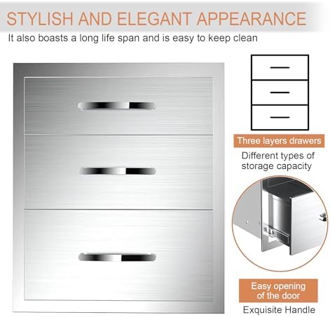 Outdoor Kitchen Drawers 18" W x 23" H x 23" D Built-in BBQ Drawer Stainless Steel Access Drawers for Outdoor Kitchen Island or Grill Station - Image 7