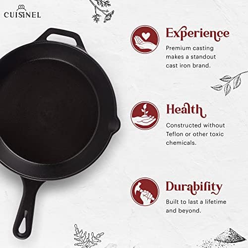 Cuisinel Cast Iron Skillet + Grill Press + Scraper Set - 10"-inch Pre-Seasoned Frying Pan + Silicone Handle Grip - 7" Round Burger Smasher - Indoor/Outdoor, Grill, Kitchen Cookware. PFAS and PFOA-free - Image 4