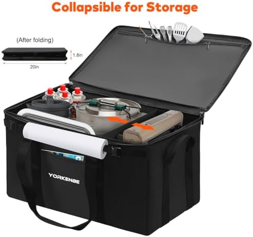 45L Camping Organizer, 1680D Heavy Duty Waterproof Camping Storage for Camping Cooking Utensils and Camping Cookware, with Hard Bottom, Camping Bag with Zippered Lid for RV, Hiking - Image 5