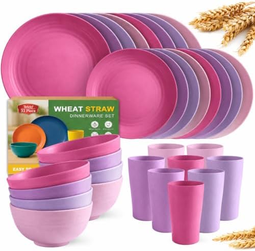 Teivio 32-Piece Plates and Bowls Sets for 8, Purple Ombre Dinnerware Sets by Teivio