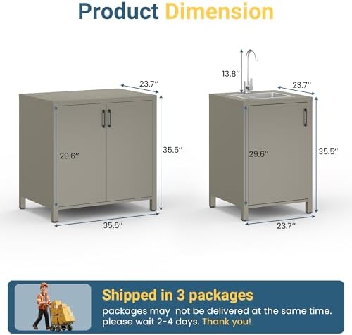 Wisteria Lane Outdoor Storage Cabinet with Stainless Steel Sink, Aluminum Modular Outdoor Kitchen, All Weather Kitchen Island with Double Door Storage, Patio Bar Table for BBQ, Porch, Backyard - Image 2