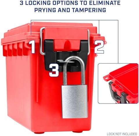 Sheffield 12636 Ammo Storage Box, Stackable .30 Cal Field Boxes, Water and Dust Resistant, Lockable Storage Box with Handle, Secures Hunting Gear, Supplies, and Bullets, Made in USA, Red, (Pack of 6) - Image 5