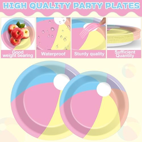 96PCS Summer Macaron Beach Ball Party Paper Plates and Napkins and Forks Set for Macaron Beach Ball Party Paper Plates Disposable Decor Summer Parties Set for Kids Birthday Gatherings Decorations - Image 3