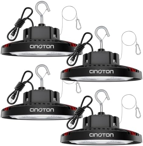 CINOTON 160W UFO LED High Bay Light, Aluminum LED Shop Lights with 24000LM, 5000K Commercial Bay Lighting for Warehouse Garage Workshop Factory Studio, 6' Cable & Safety Rope, ETL Listed 4 Pack by CINOTON