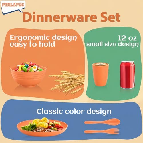 Kids Wheat Straw Dinnerware Sets for 4, 20 Piece Unbreakable Dinnerware Set, Plates and Bowls Sets, Kitchen Plates and Bowls Set, Lightweight Dish Set for Picnic, Camping, and Daily - Orange - Image 7