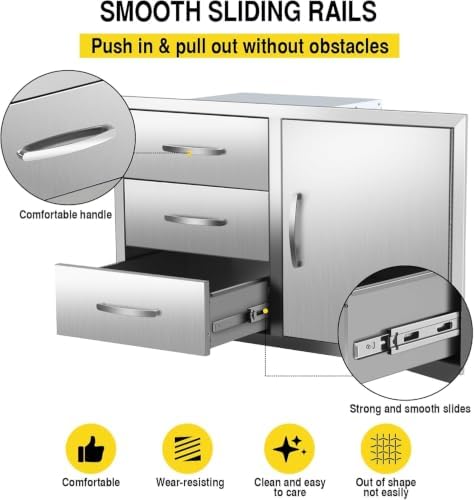 Outdoor Kitchen Drawer Combo, BBQ Access Door Drawers Combo With Stainless Steel, Perfect For BBQ Grill Station Outdoor Kitchen Storage Cabinet (Drawer Combo-38.3Wx22.7Hx20.7D with Handles) - Image 5