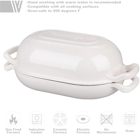 VORRINGARD Enameled Cast Iron Sourdough Bread Oven, Dutch Oven, Loaf Cast Iron Bread Pan for Homemade Bread Baking, Meatloaf Pan with Lid, 5QT, White - Image 3