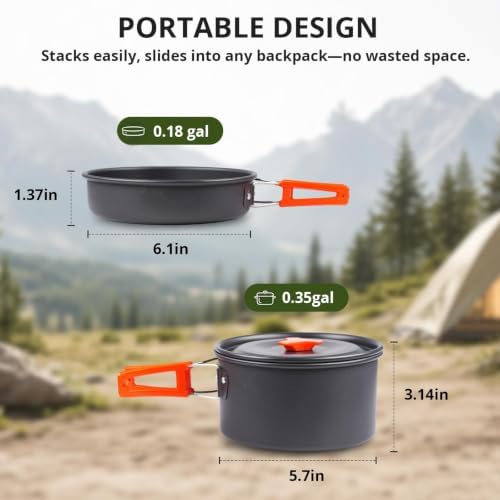 aiGear Camping Cookware with Pot Pan Kettle Cutlery Tableware 1-2 People - Image 2