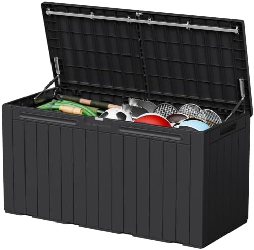 110 Gallon Deck Box Outdoor Indoor Waterproof Storage Box, Black by Acurax