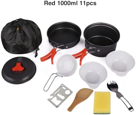 REDCAMP 6/10/11/12/14/15/19 PCS Camping Cookware Mess Kit Camping Gear Campfire Utensils Lightweight Stackable Pot Pan Bowls Soup Spoon with Storage Bag for Camping, Backpacking, Outdoor Cooking - Image 2
