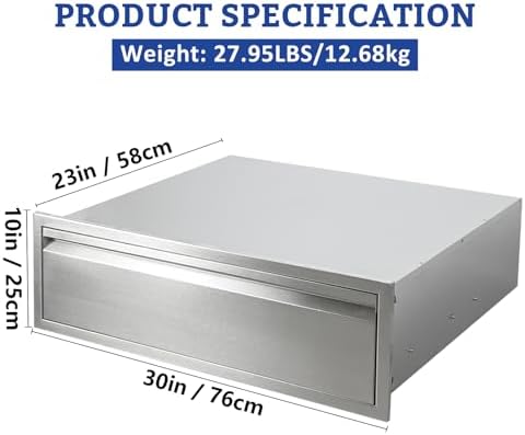 Outdoor Kitchen Drawers 30" W x 10" H x 23" D Flush Mount BBQ Single Drawers with Divider Stainless Steel Built-in Drawer for Outdoor Kitchen Island Patio Grill Station - Image 2